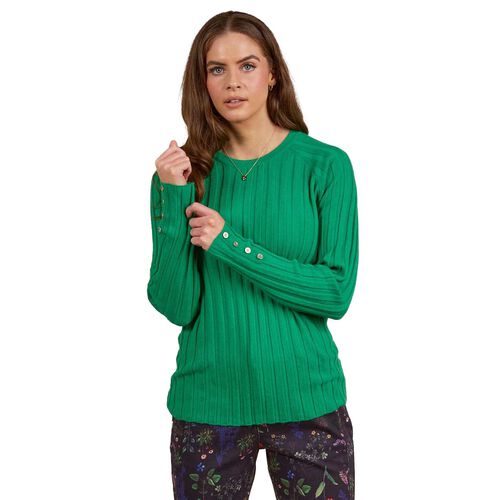 Vassalli Round Neck Ribbed Knit Jumper With Dome Cuff Detail