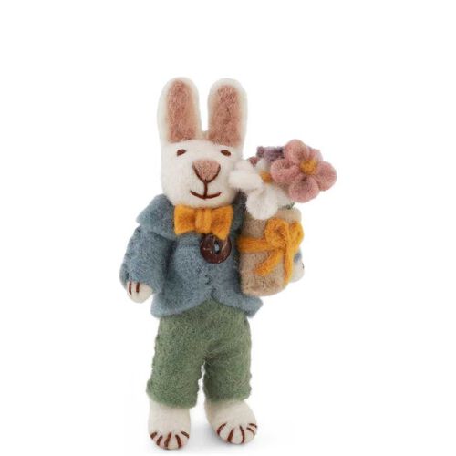 Gry & Sif Small White Boy Bunny With Bouquet