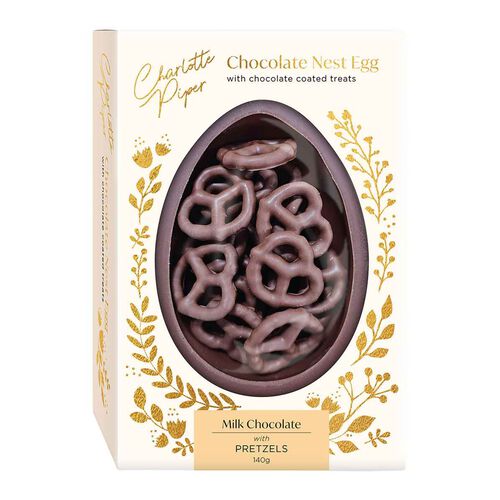 Charlotte Piper Milk Chocolate Nest Egg With Choc Coated Pretzels 140g
