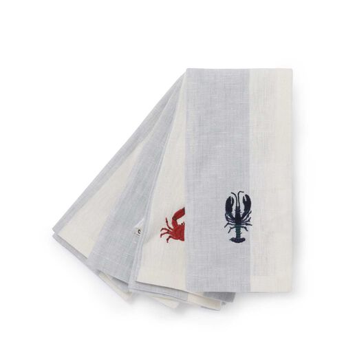 Sophie Allport Coastal Boats Embroidered Linen Napkins (Set Of 4)