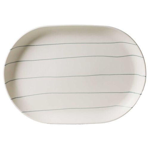 Robert Gordon Oval Tray 38x26.5cm Coastal Junction Cream With Green Stripe
