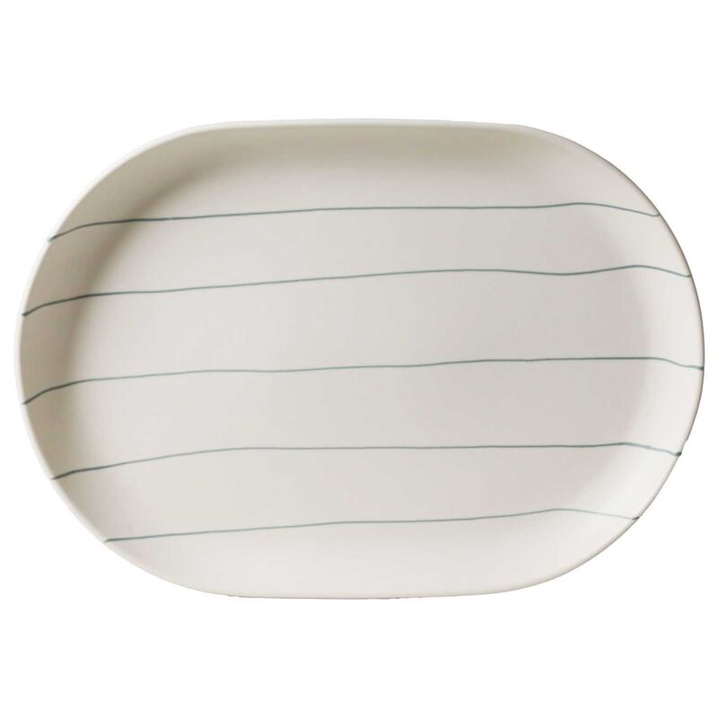 Robert Gordon Oval Tray 38x26.5cm Coastal Junction Cream With Green Stripe image number 0