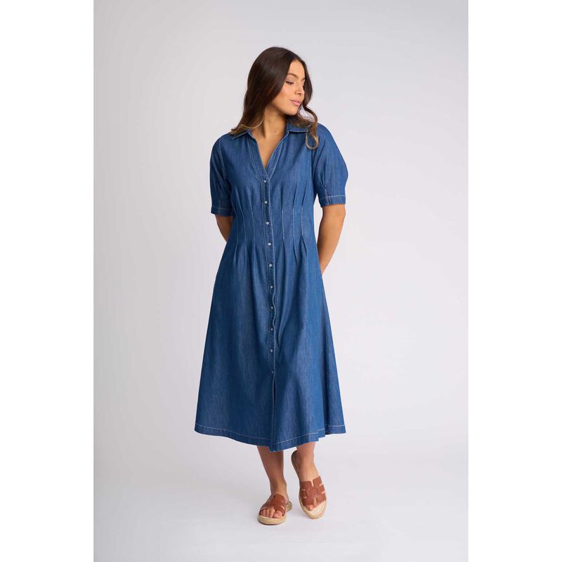 Vassalli Shaped Waist Button Up Dress With Pockets image number 3