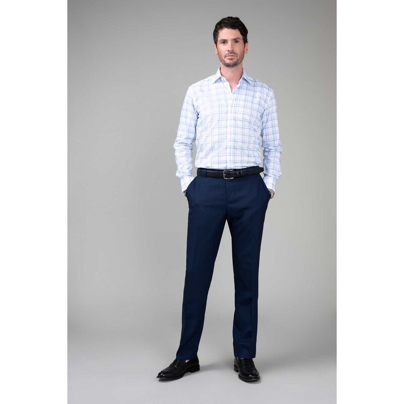 Rembrandt London White & Blue Herringbone Check Shirt image number 3