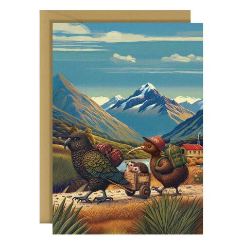 Blackwell Press Native New Zealand Birds Acting As Tramping Guides Card