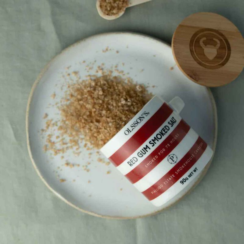 Olsson’s Red Gum Smoked Salt - Stoneware Stripe Jar Red 90g image number 1