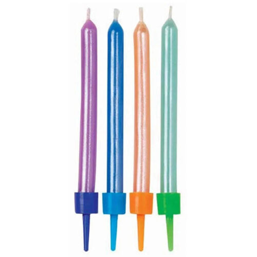Wilton Candles With Holders 10 Pack - Pearlised Multicolour