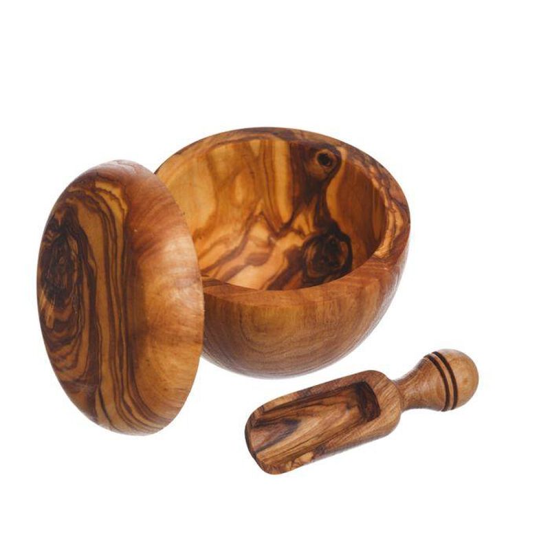 Selbrae House Olive Wood Salt Pot And Scoop Set image number 0