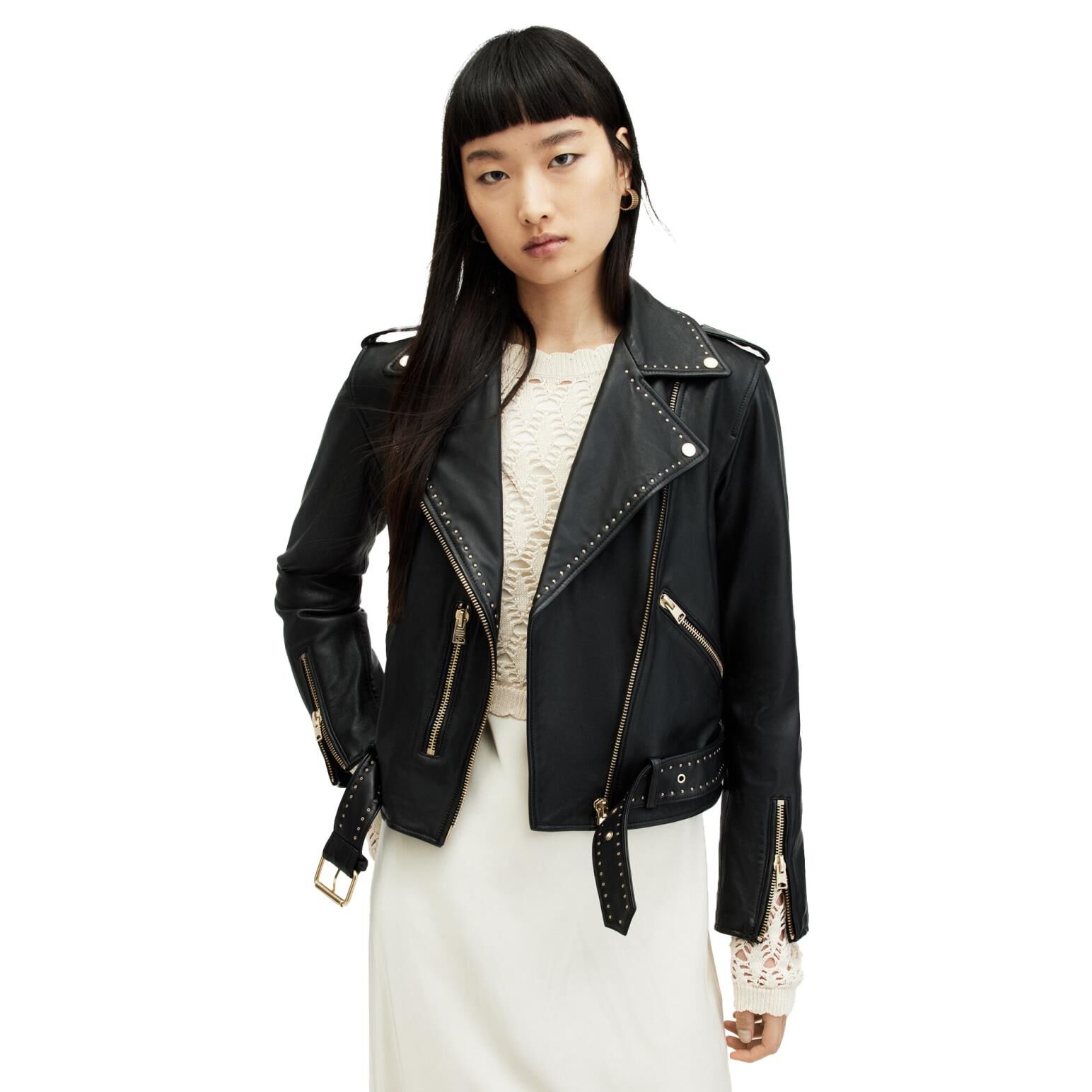 Allsaints balfern studded leather biker jacket shop