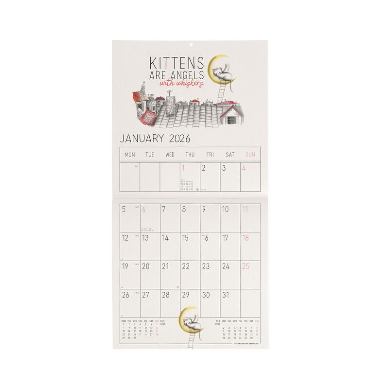 Legami Sketchy Cats 2026 Wall Calendar 18x18cm image number 1