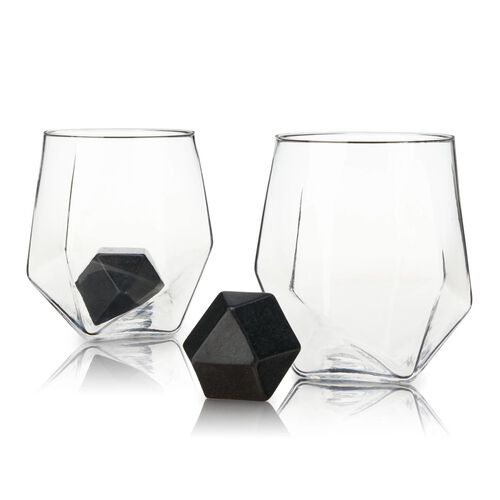 4-Piece Faceted Tumbler & Hexagonal Basalt Stone Set By Viski&reg;