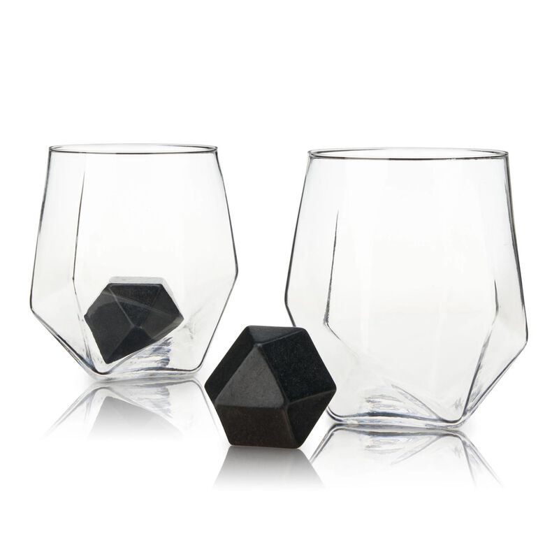4-Piece Faceted Tumbler & Hexagonal Basalt Stone Set By Viski&reg; image number 0