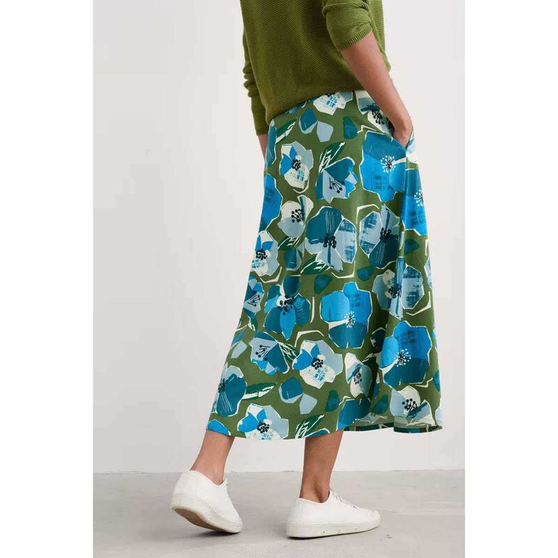 Seasalt Cornwall Swallow Hill Skirt Paper Hellebores Forest Green image number 1