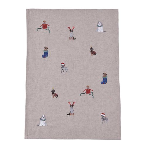 MM Linen Santa Paws Tea Towel 50X70