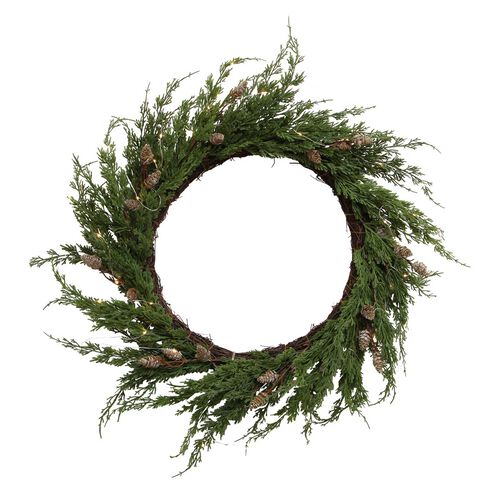 French Country Cedar & Pinecone  Wreath with Lights 65cm