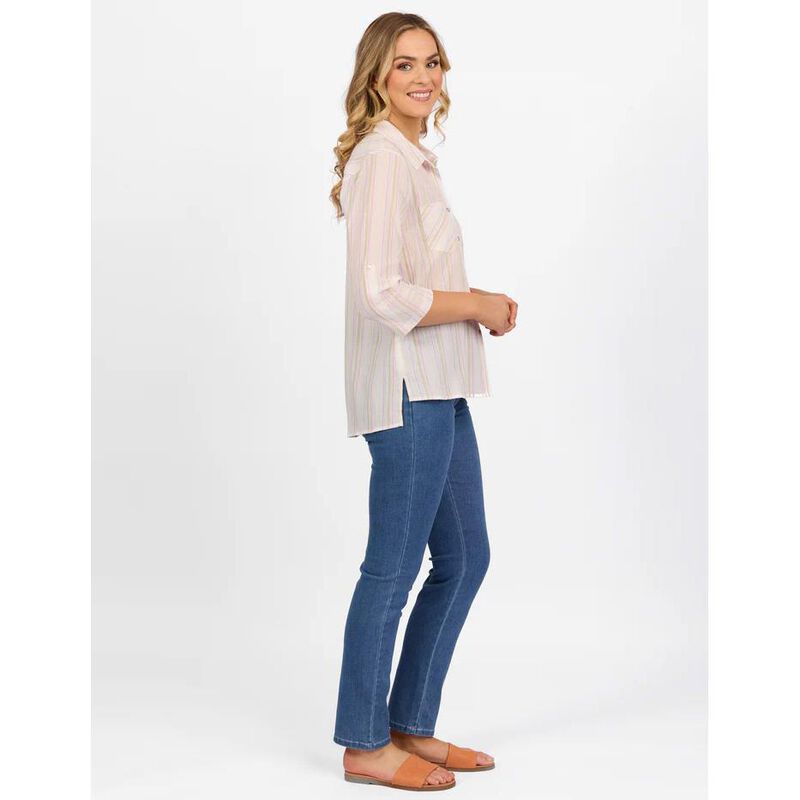 Vassalli Button Front Shirt With Tab Sleeve image number 6