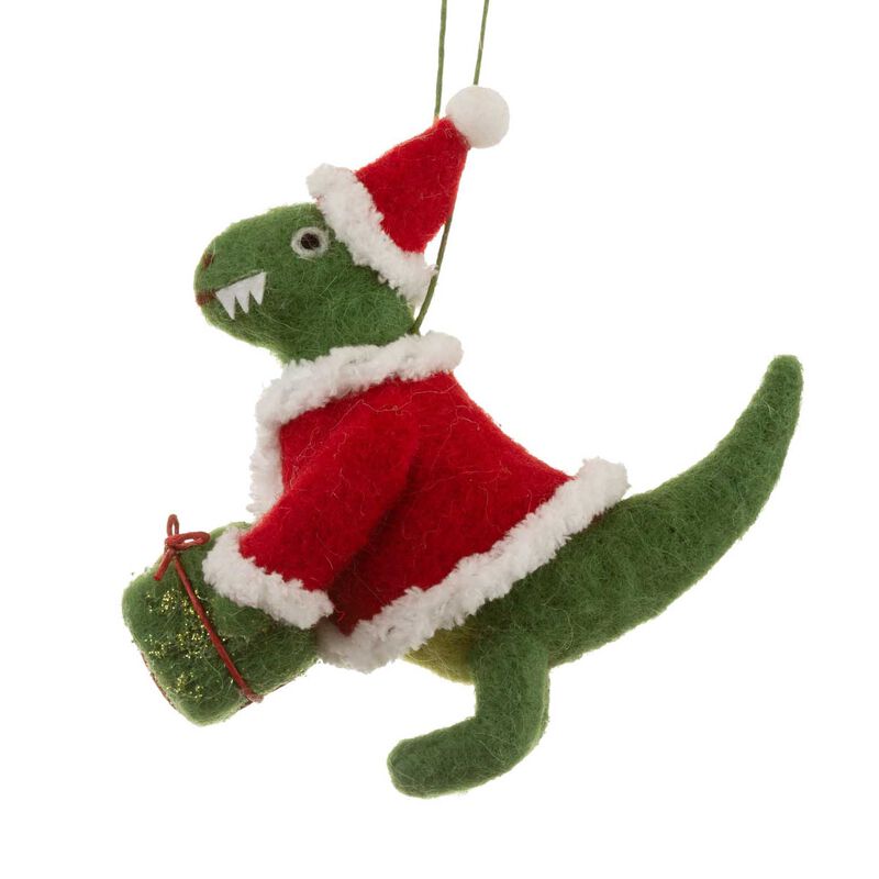 Sass & Belle Dinosaur w Christmas Tree Felt Decoration image number 0