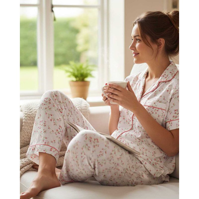 La Marquise Moonlit Tulip Cotton-Rich Jersey Short Sleeve Pyjama Set image number 4