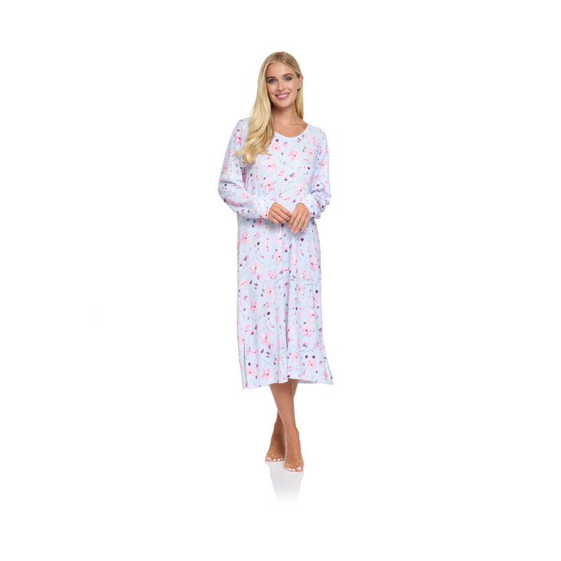 La Marquise Floral Reflections Jersey Long Sleeve Nightdress image number 2