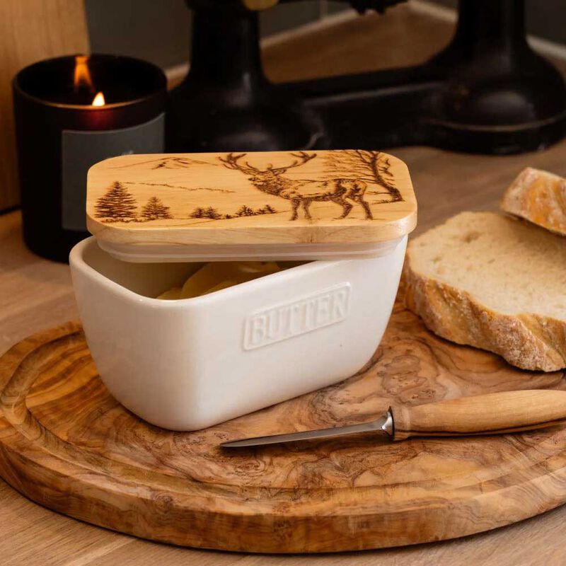 Selbrae House White Butter Dish - Scenic Stag image number 1