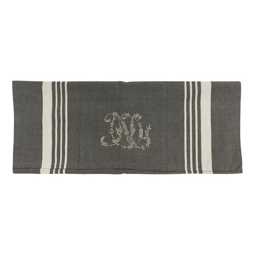 French Country Charcoal with White Stripe Monogram Teatowel