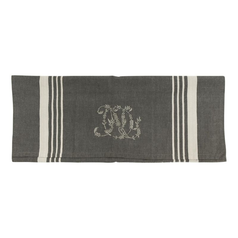 French Country Charcoal with White Stripe Monogram Teatowel image number 0