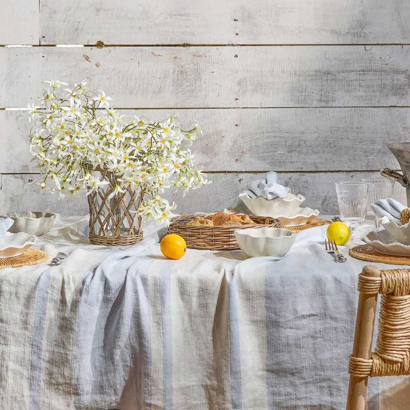 French Country Stripe Linen Tablecloth Pale Blue Large image number 1