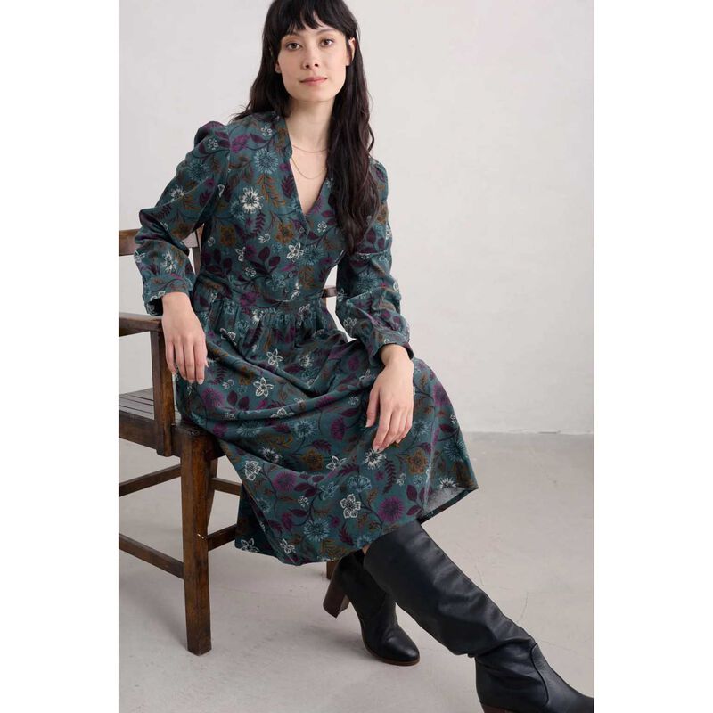 Seasalt Cornwall Rose Cottage Dress Woodblock Bloom Dusky Jade image number 3