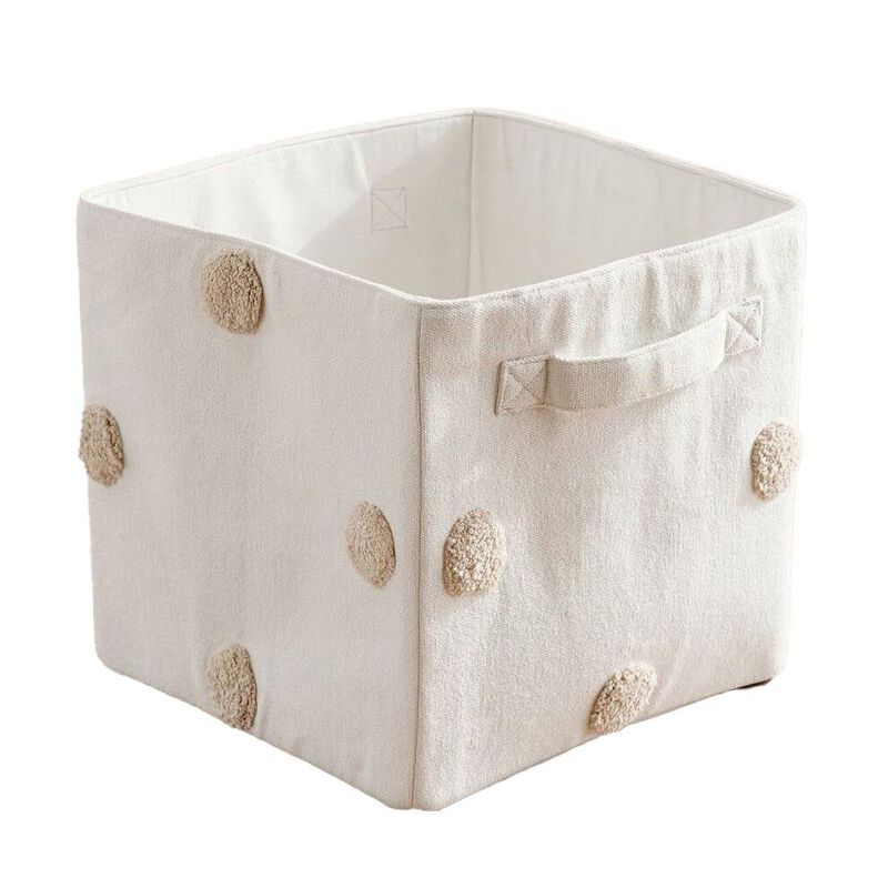 Pottery Barn Kids Embroidered Polka Dot Utility Cube Storage Oatmeal image number 0