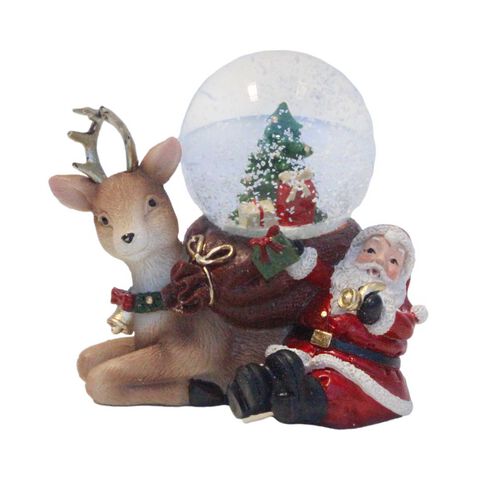 Waterball On Reindeer With Santa 9x6.8x8cm
