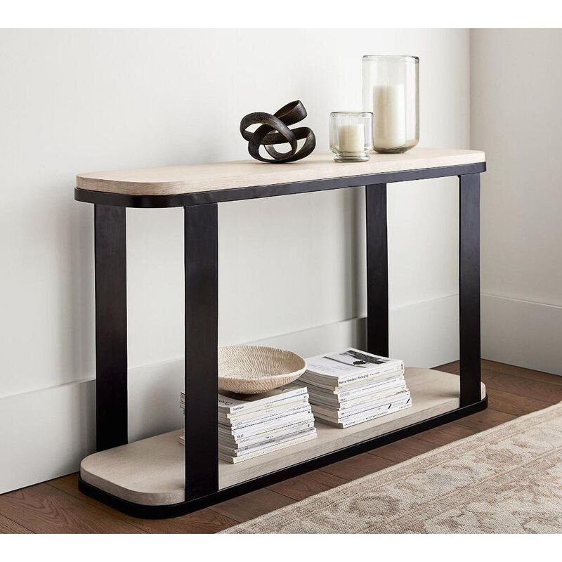 Pottery Barn Cayman Mixed Material Console Regular Mango/Metal Biscotti image number 0