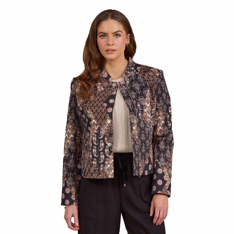 Vassalli Zip Up Military Style Lined Jacket With Button Detail image number 6