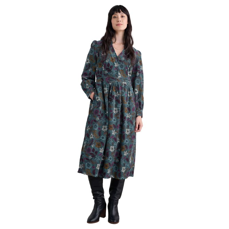 Seasalt Cornwall Rose Cottage Dress Woodblock Bloom Dusky Jade image number 0