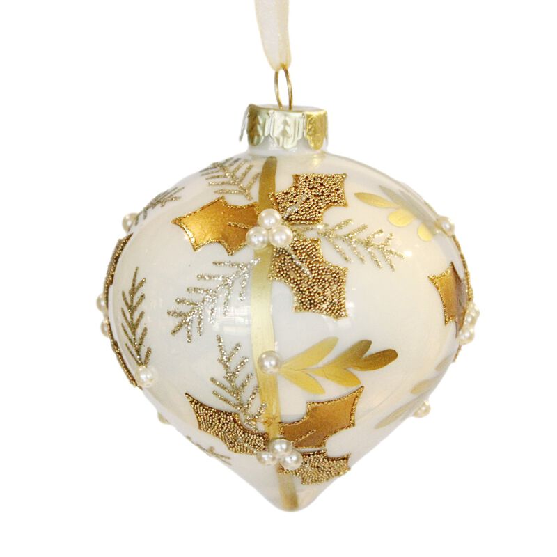 Glass Onion White With Gold Holly Leaf 80mm image number 0