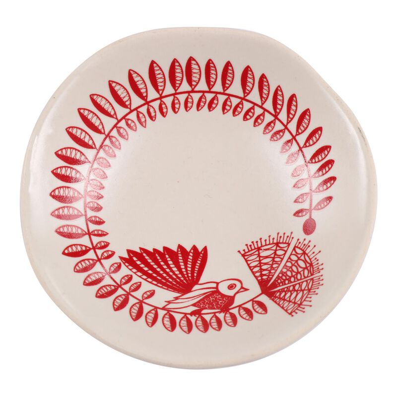 Jo Luping Bowl - Red Fantail and Pohutukawa On White Jo Luping Bowl - Red Fantail and Pohutukawa On White