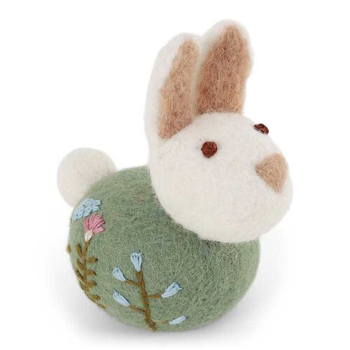 Gry & Sif Sitting Bunny With Flower Embroidery - Green