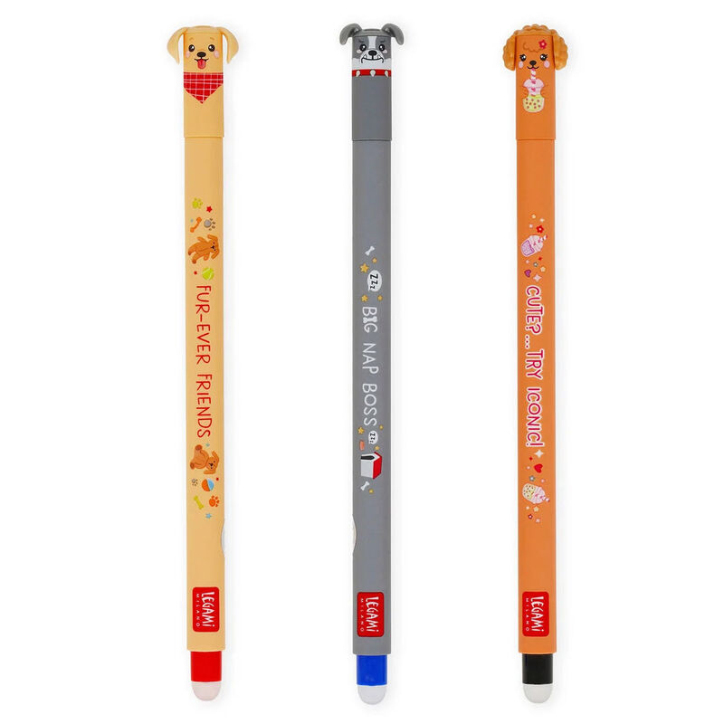 Legami Set of 3 Erasable Gel Pens - Fur-Ever Friends image number 0