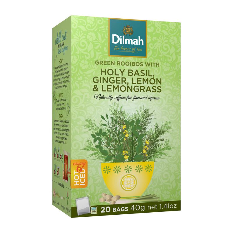 Dilmah Holy Basil Ginger Lemon Lemongrass Green Rooibos Tag Infusion 20 Bag image number 0