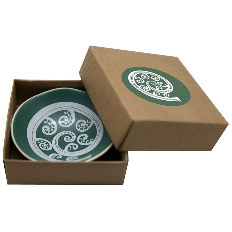 Jo Luping White Fern Frond On Green 7cm Bowl image number 2