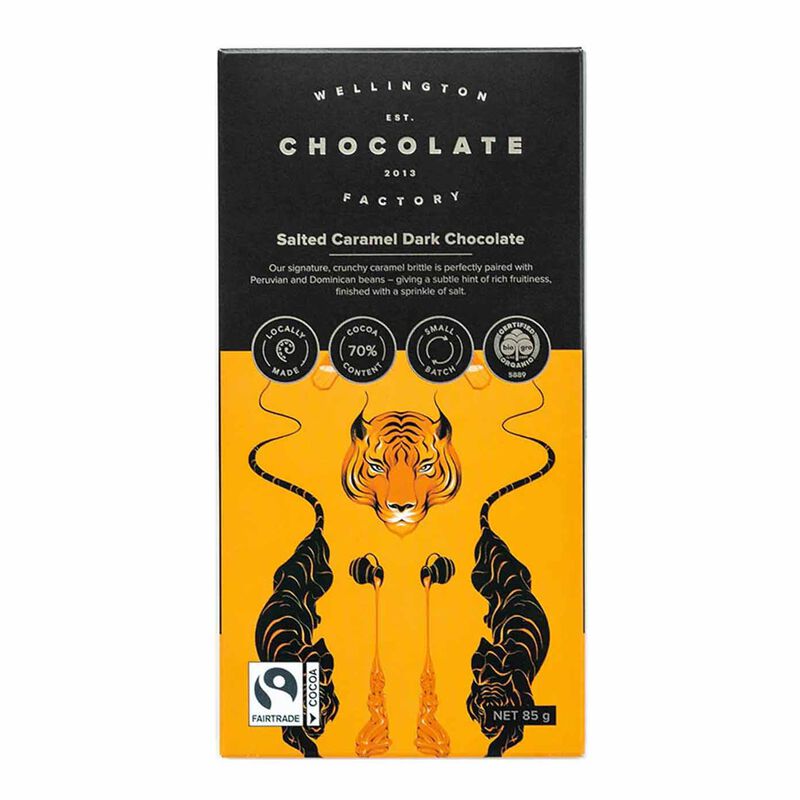 Wellington Chocolate Factory Salted Brittle Caramel Bar Dark 85g image number 0