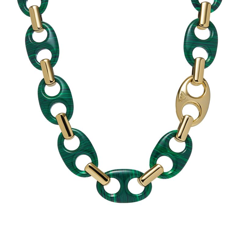 Emporio Armani Green Reconstituted Malachite Chain Necklace image number 1