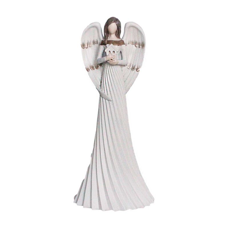 Angel With Bird House & Fluted Skirt Cream 25cm image number 0