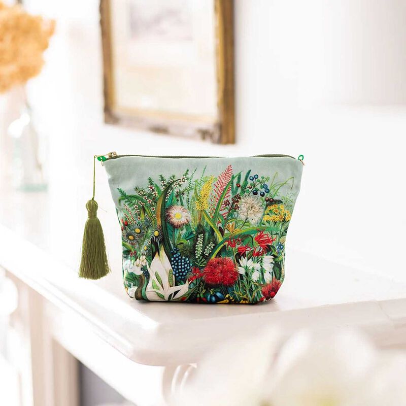 NZ Native Flowers Velvet Cosmetic Bag image number 1
