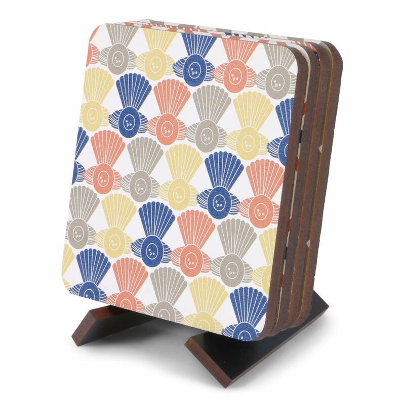 Ian Blackwell Pattern Coasters New Zealand Set On Black Stand image number 1