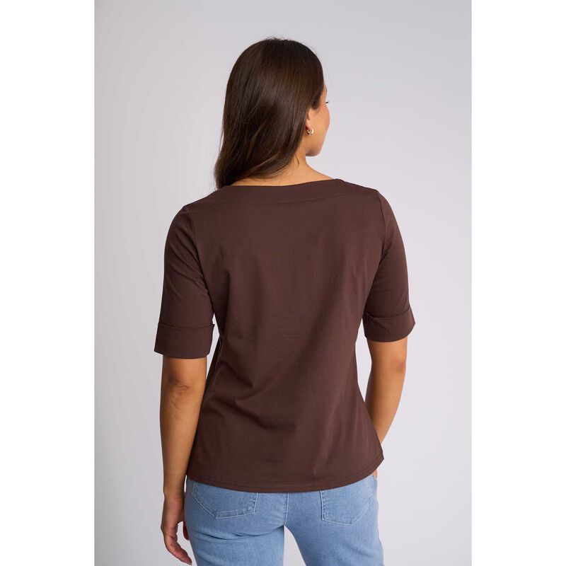Vassalli Elbow Length Sleeve Round Neck Knit Top with Cuff image number 1
