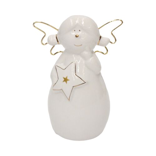 Standing Angel With Gold Wing Holding Star 15.5cm
