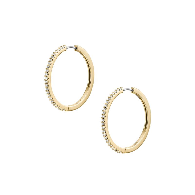 Fossil Ellis Pavé Glitz Gold-Tone Brass Hoop Earrings image number 0