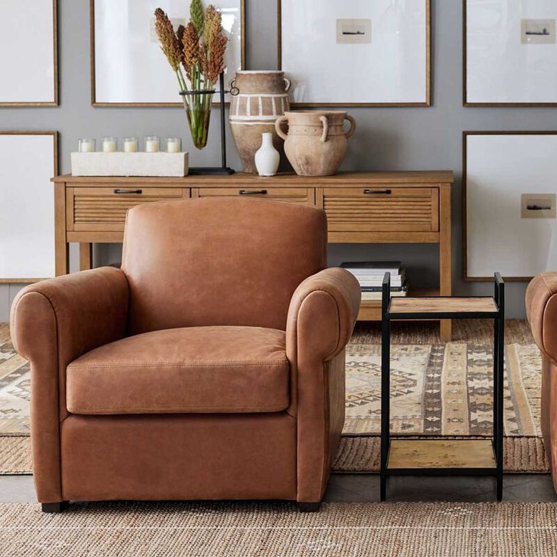 Pottery Barn Clyde Roll Arm Leather Armchair image number 1