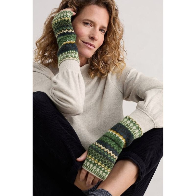 Seasalt Cornwall Malva Fingerless Mittens Weaving Needle Grassland Mix image number 1