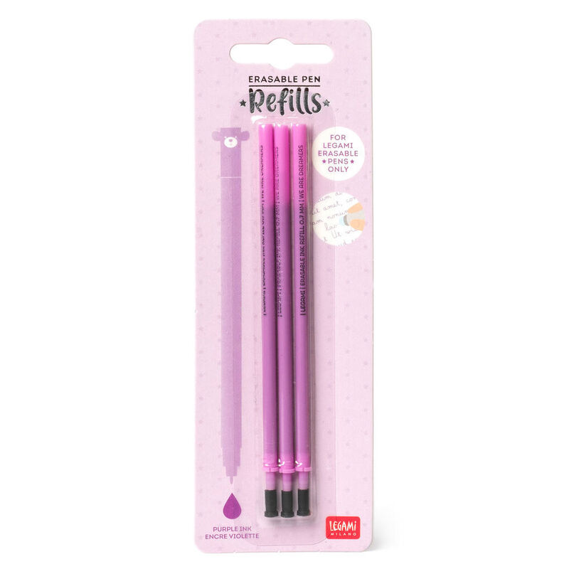 Legami Erasable Gel Pen Refills Pack of 3 - Purple Ink image number 1